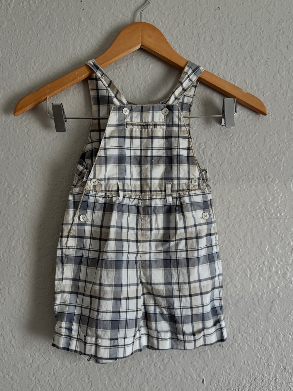 Dolce & Gabbana Kids White and Gray Plaid Overalls